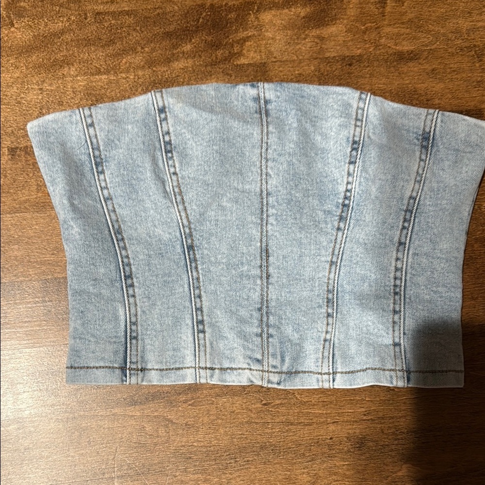 MESHKI cropped denim Bustier Top size small